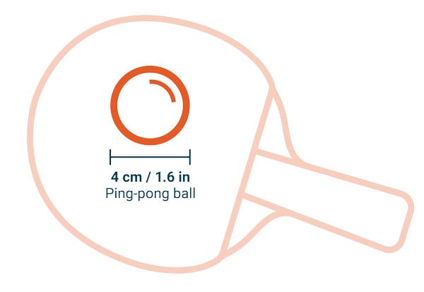 A ping-pong ball is about 4 centimeters or 1.6 inches big